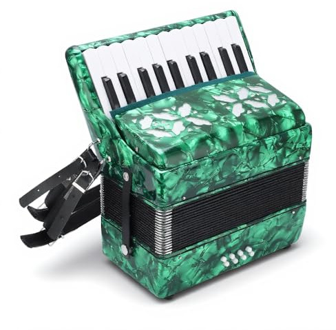 Acordeón Profesional Concertina de 22 Teclas y 8 Bajos, Diseño y Tamaño Estándar Internacional para Principiantes (GREEN)