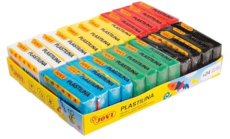 Jovi - Plastilina - Astuccio con 24 Pastiglie da 50 grammi, Colori Assortiti Basic, Senza Glutine (P70/24B)
