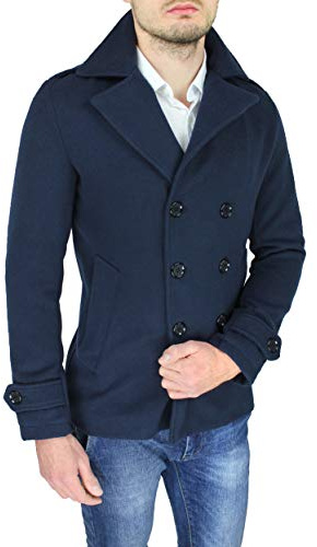 Evoga Cappotto Uomo Invernale Slim Fit Giacca Trench Doppio Petto 100% Made in Italy