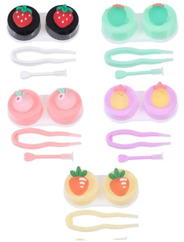 COLLBATH Boîte À Lentilles 5 Pièces Support d'entretien De Lentilles Compact Facile À Transporter pour Une Utilisation À La Maison Ou À L'extérieur Motif De Fruits Unique pour Les