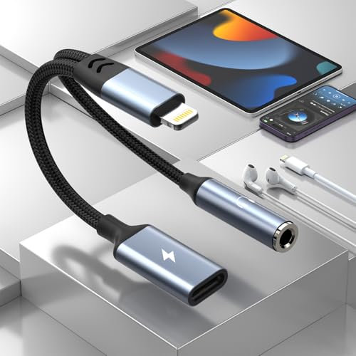 Lightning to 3.5 mm Headphone Jack Adapter 2 in 1 iphone Headphone Adapter Aux Audio and Charger Adapter Dongle Cable Splitter Earphones Headphones Converter for iphone 14 13 12 11 XR XS X 8 7 ipad