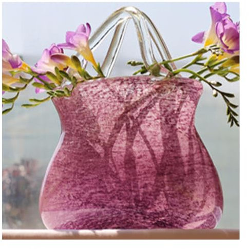 GZKDKZB Vaso in Vetro a Forma di Borsa per Fiori, vasi con Manici Vaso in Vetro a Forma di Borsa per Fiori Vaso in Vetro a Forma di Borsa, per Fiori/Arredamento della casa/Ufficio, Viola