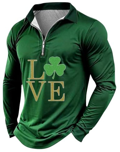 St. Patrick's Day Herrenhemd, langärmelig, Reißverschluss, mit Kapuze, festlicher Aufdruck, rose, 3XL