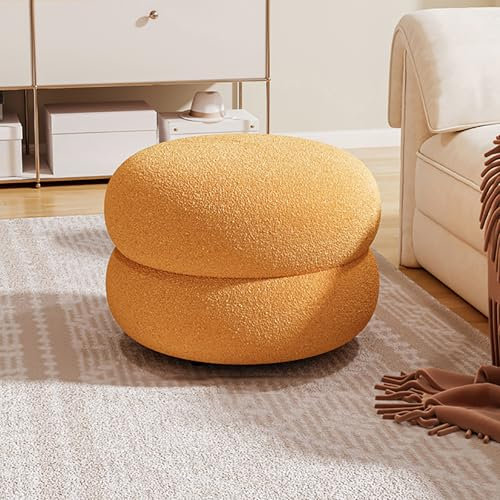 Moderner runder Fußhocker, weich, kompakt, gepolstert, Fußstütze, Hocker für Wohnzimmer, Schlafzimmer, Couch, Orange, 35 x 35 x 22 cm