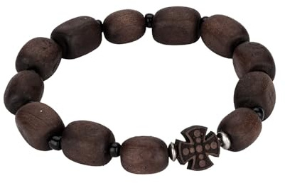 NKlaus Träarmband med kors – 12-delat bönarmband av mörkt trä, elastiskt, andligt smycke för kvinnor och män 16491
