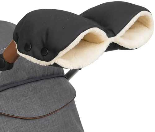 Croc n Frog Stroller Handmuffs for Pram – Thermal Waterproof Windproof Gloves – Premium Fleece Lined Anti-Freeze Mittens – Universal Fit - Winter Warm Baby Stroller Accessory – Winter Ivory