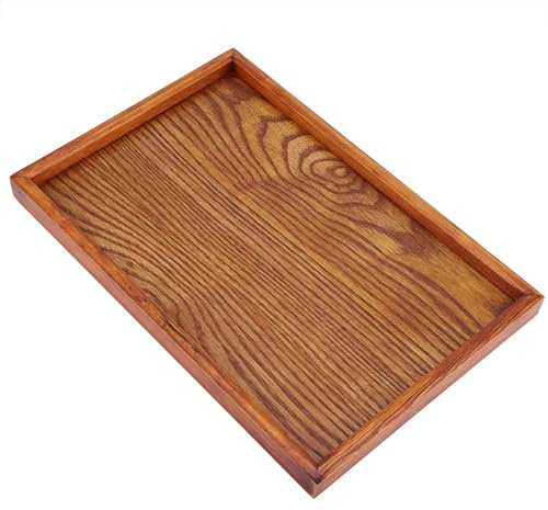 Generic Bandejas de Servicio Rectangulares, Bandeja para Servir con Manijas de Madera Rústica Siring de bambú de Madera de para Entretenimiento, Desayuno, café (30 * 20cm)
