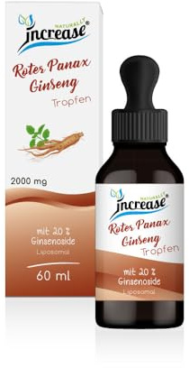 Liposomale Roter Panax Ginseng Tropfen hochdosiert - (60.000mg pro Packung) 2000mg Roter Panax Ginseng pro Tagesdosis davon 400 mg Ginsenoside -MCT Öl -Hohe Bioverfügbarkeit