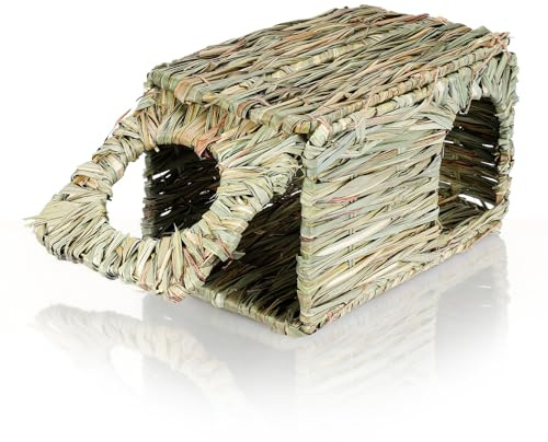 ibasenice Nid Tressé en Paille Naturelle pour Petits Animaux, Maison D'intérieur pour Lapin et Hamster, Confortable et Pliable pour Repos et Jeu