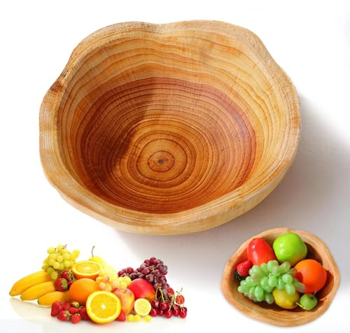 LIULINY Bol de Frutas de Madera Natural, Bol de Madera Creativo Irregular