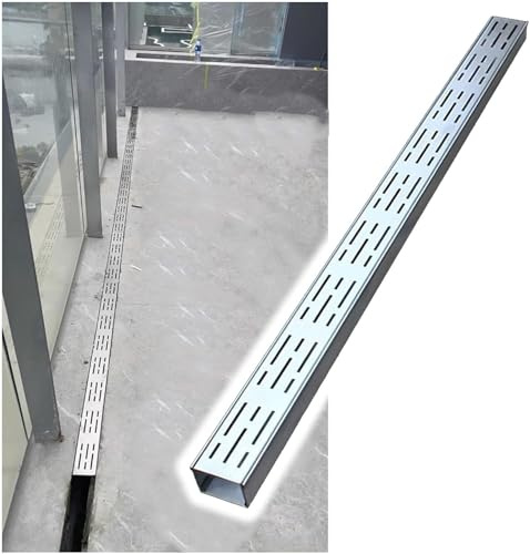 JuanNest Canaleta Desague con Rejilla 304 Acero Inoxidable, 100/200CM De Largo Canaleta De Drenaje,Rejilla Desague Jardin De Canal para Hormigón, Adoquines, Patios O Caminos Peatonales 15x5x100cm
