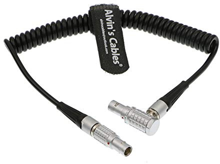 Alvin's Cables 5 Pin Male TIMECODE Coiled Cable for ARRI Alexa Mini Camera Sound Devices ZAXCOM Ambient NanoLockit Right Angle to Straight