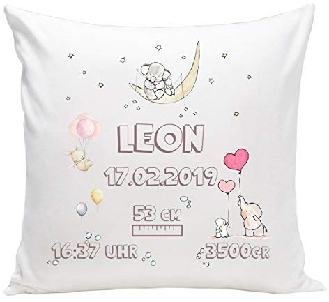 Ferocity Personnalisé Coussin Naissance pour Fille ou garçon avec Les données de la Naissance Nom Date Idée Cadeau pour Une Naissance Oreiller Bébé Lapin [095]