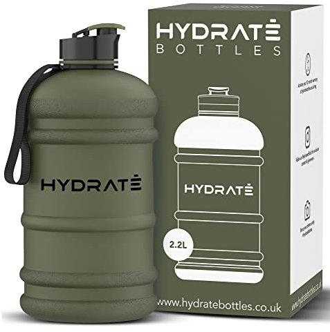HYDRATE Water Bottle - 2.2L Water Bottle for Gym, Hiking, or Outdoor Use - Leak-Proof Design with Strap - Durable, Large Bottle for Daily Hydration - Matte Camo, 28 x 13.2 cm