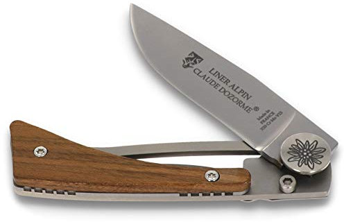 Claude Dozorme Le Thiers - Taschenmesser Alpin - Griff Nuss Nussbaum Holz - Clip - Klingenarretierung Liner Lock - Edelstahl matt