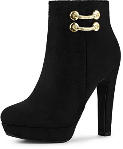 Allegra K Botines de tacón alto con plataforma y puntera redondeada, para mujer, Negro (Negro), 37.5 EU
