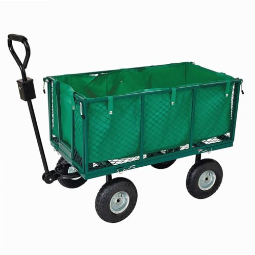 WERKA PRO Gartenanhänger mit Gitter | Stahl, ergonomisch, robust, für Garten und Anhänger, Lenkachse, aufblasbare Räder, klappbare Seitenwände