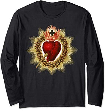 Sacro Cuore di Gesù Arte Cristo Benedizione Cattolica Maglia a Manica