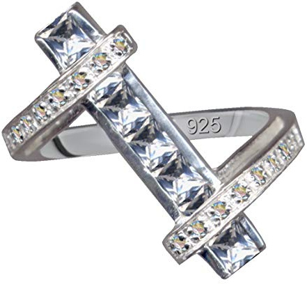 FINGERRING/Echt Silber 925 mit Zirkonia/Art Deco Design/Steinfarbe: klar weiss/modern cool trendy hip/Online Shop Schmuck kaufen / 59093