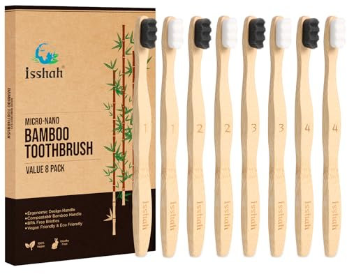Extra Soft Bamboo Toothbrush with 20,000 Bristles, Composable Micro Nano Toothbrushes for Sensitive Gum, Pack of 8
