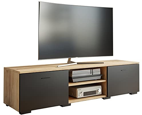 MATKAM Fernsehkommode Roma, EIN offenes Regalfach in der Mitte, Links und rechts Regale mit Türen (Mittel)
