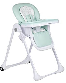 PLASTIMYR Trona Bebe Portatil Twinkle Evolutiva Reclinable – Silla para Bebe Plegable 7 Alturas, Trona Reclinable Bebe con Bandeja, con Ruedas y Asiento Lavable - Mint - 60x85x109cm