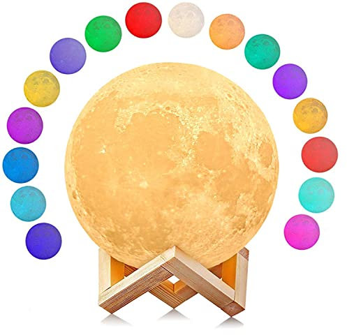 Uten Lampada a forma di luna a LED con telecomando, luce decorativa colorata 3D, con luna, luce notturna portatile, con sensore touch, lampada da tavolo, batteria integrata dimmerabile