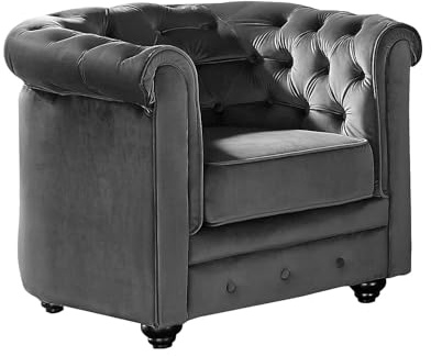 Vente-unique - Poltrona dritta 1 posto Chesterfield - velluto - grigio antracite