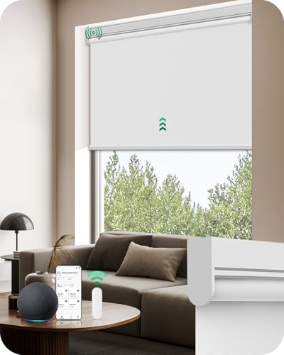 Allesin Motorized Blinds with Remote | Automatic Blackout Roller Shades, Easy Install & Smart Control Electric Blinds for Home Office, Living Room (White 36 W x 72 H)