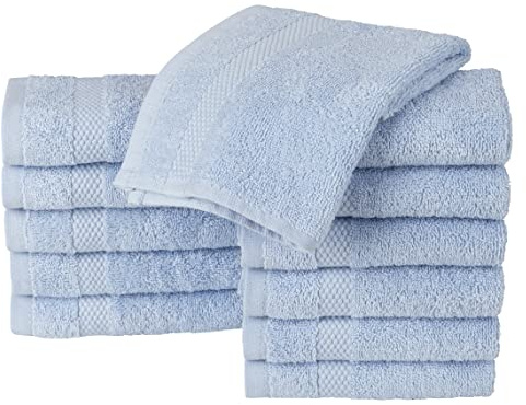La Maison 100% Egyptian Cotton 600GSM Superior Pack of 12 Face Cloth Flannel Washcloth Towel Set Super Soft Everyday Use (Sky Blue)