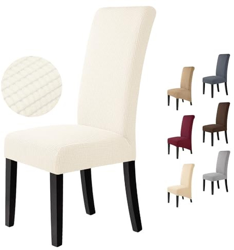 BalladHome Stuhlhussen 6 Stück Stuhlbezüge Stretch Stuhlbezug Elastische Spandex Stuhlhussen Universal Abnehmbare Waschbar für Hotel Party Bankett (Cremeweiß, 6 Stück)-M