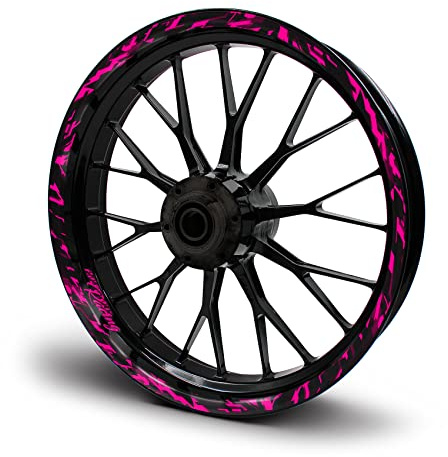 16-teiliges Set Felgenrandaufkleber Sticker für Motorrad Auto Felgen Future Design Komplett Set Felgenaufkleber für 15 16 17 18 19 Zoll MR017 (Neon Pink, Glanz)