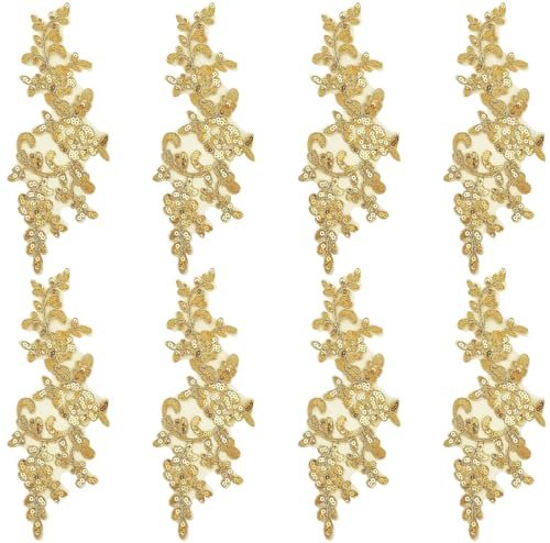 GORGECRAFT 4 Paar Bestickte Patches Eisenblatt Blumen Spitzenapplikation Natur Patches Geeignet Für Kleidung Kleid Hosen Nähen Handwerk Dekoration (Gold)