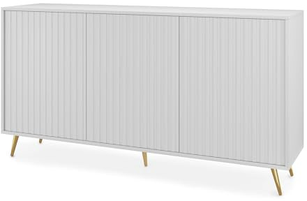 Selsey Bello - Kommode in Weiß mit Lamellen, goldene Beine, 154 cm breit