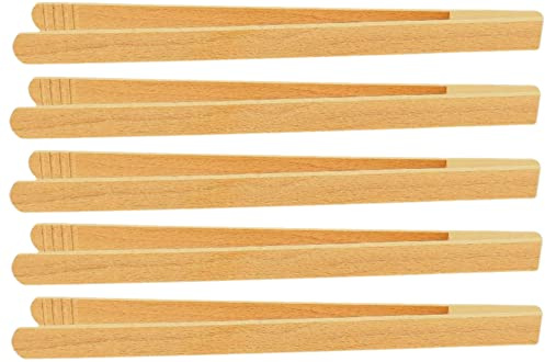 teemando® 5 X Marken Holz-Grillzange 40 cm aus Buchenholz für Wurst, Steaks und Gemüse. Die Bratwurst-Pinzette mit der Rillen-Fräsung