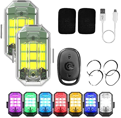 HIDRUO Wireless LED Strobe Light - 7 Colors Aircraft Lighting With Remote Control (Two Lights) for Motorcycle