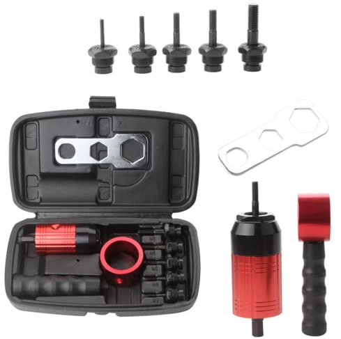 RANRAO Herramienta de inserción de remachadora, máquina de tuercas de remache eléctrica manual, juego de herramientas de tuercas de remache de mano desmontable para taladro inalámbrico remachad