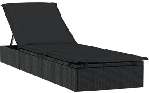 vidaXL Sonnenliege 1 STK. mit Auflage Schwarz 201x55x62 cm Poly Rattan