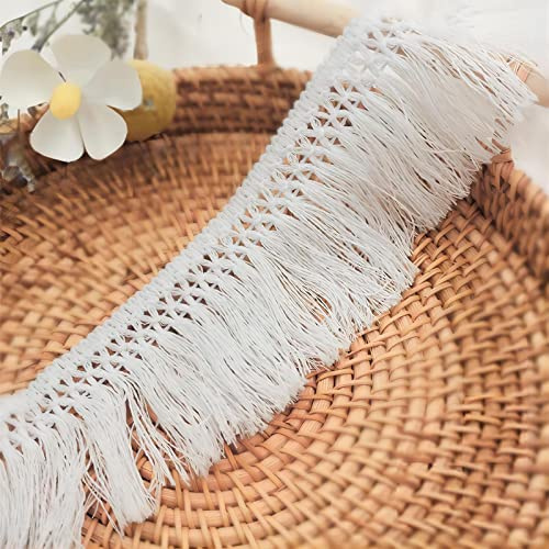 4 Meters 6cm Fransenborte Quastenborte Baumwollspitze Häkelband (Weiss) | Quasten Trim Dekoband Fransenbesatz Vorhangborte Möbelfransen Zierspitze Nähzubehör für Nähen DIY Kleidung Meterware