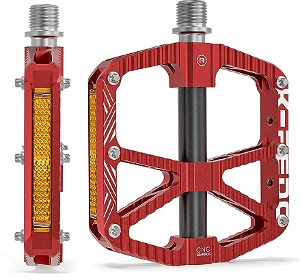 K PEDC Mountain Bike Pedals MTB Pedals,Bicycle Pedals with Reflectors,3 Sealed Bearings Aluminum Alloy Bike Pedals Wide Platform Pedals 9/16 BMX Road Bike Pedal (Red)