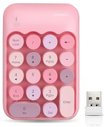 Lomiluskr Wireless Numeric Keypad with 2.4G USB Receiver, Cute Colorful Round Keycaps, Portable Financial Accounting Numpad Number Keyboard, Suitable for PC, Laptop (Pink)