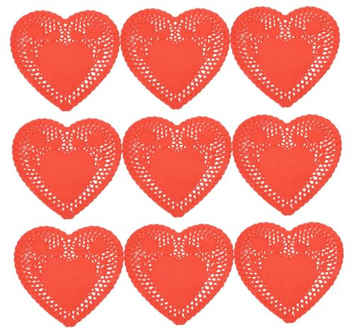 PRETYZOOM 100 Blatt Liebe Saugfähiges Papier Schreibtischaufsatz Papierdeckchen Rote Herzdeckchen Hochzeit Kuchen Papiermatte Valentinstag Deckchen Kuchendeckchen Kuchenpapier Lebensmittel