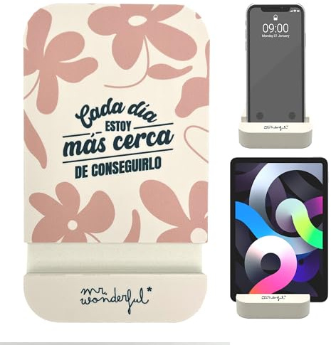 WONDEE Mr Wonderful Soporte Móvil/Tablets/iPad de Mesa y Cama con Frase Motivadora - Mr Wonderful Idea de Regalo Original y Funcional, Soporte Stand Coleccionable como Adorno de Dormitorio.