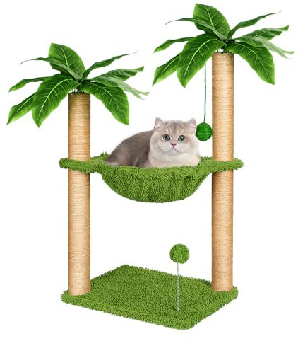 Dohump Kratzbaum mit Hängematte und Premium-Sisal-Kratzbaum, Aktivitäts-Ball und Federball für Kätzchen/Katzen im Innenbereich