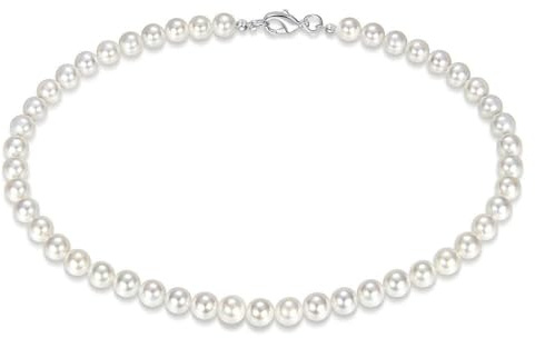 Wnddle Perlenkette Weiß, 6mm Faux Perlenkette Herren Halsketten Perlencollier Süßwasserperle Halskette, Einfache Halskette, Länge 60cm, Beste Freundin Geburtstag Jahrestag Schmuck Geschenk