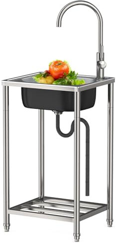 Lavello da esterno Lavello in Acciaio Inox Autoportante Lavandino Cucina 1 vasca Multifunzione con Rubinetto per Cucina, Giardino, Ristorante, Bar, Caffè, Garage