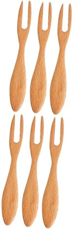 Amosfun 6pcs Fruit Forks Handmade Wooden Slicers Smooth Surface for Easy Cleaning