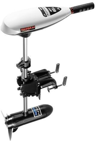 Levkitch 12V 65lbs Electric Outboard Motor,Transom Mounted Trolling Motor with Telescopic Handle, Boat Motor with 50 cm Short Shaft Motor 3 leaves Propeller (12V 65lbs)