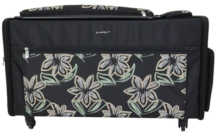 Everything Mary Jumbo Roll-Nähmaschinenkoffer – schwarzer Blumen-Organizer mit 5 robusten Rädern – kompatibel mit großen Nähmaschinen von Brother & Singer – strapazierfähige Tragetasche