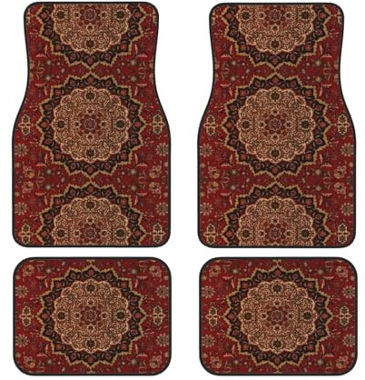 Tapis de sol de voiture à motif persan vintage avec accent oriental, 4 pièces, ensembles complets de tapis de voiture, ajustement universel pour SUV, fourgonnettes, berlines, camions, protection contr
